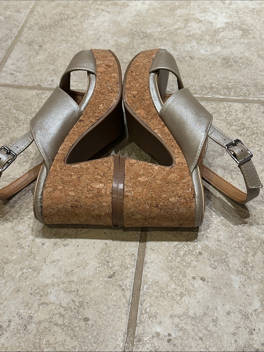 NWOT Yellow Box Metallic Taupe Cork Platform Wedges - Picture 5 of 9
